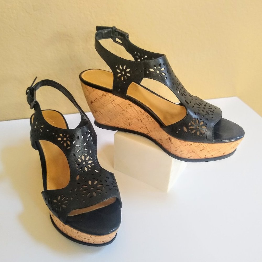 Franco Sarto black wedge sandals, size 8